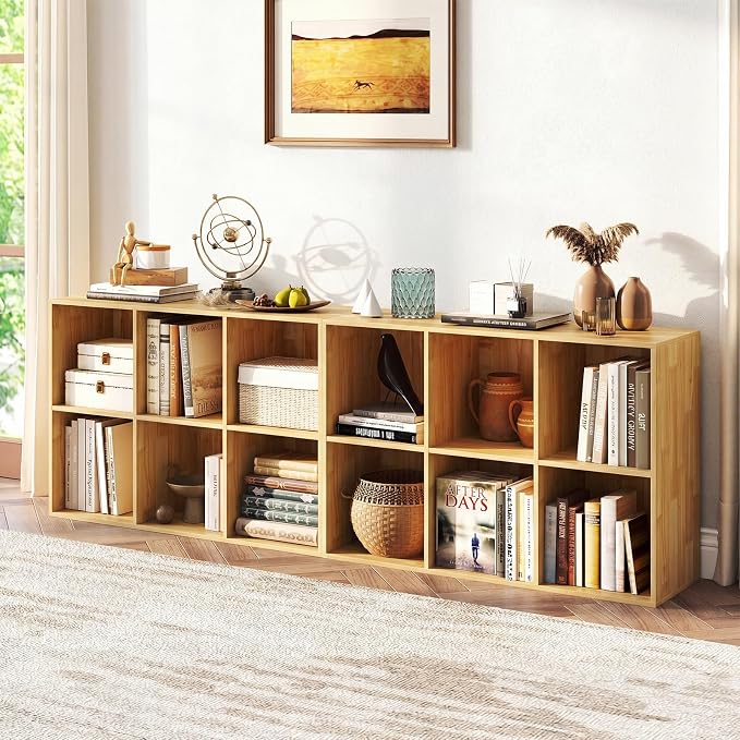 Giantex 6-Cube Bookcase, 3-Tier Cubby Bookshelf, Burlywood | Horizontal Vertical Display Rack with Anti-Tipping Kits, Modern Storage Organizer Shelf Unit for Living Room, Home Office