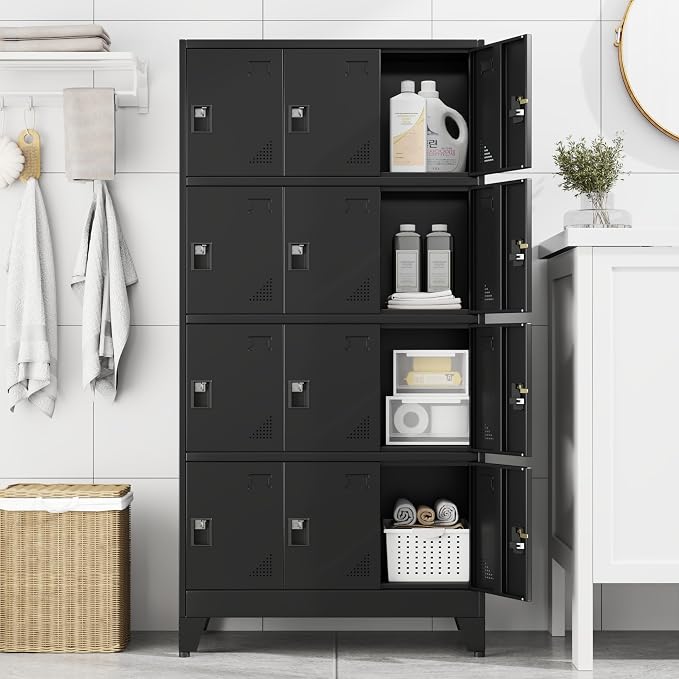 PAOFIN Metal Storage Lockers for Employees with Lock,Metal Storage Locker with 12 Doors for School Garage Office Gym Bedroom,Assembly Required,12 Door Black