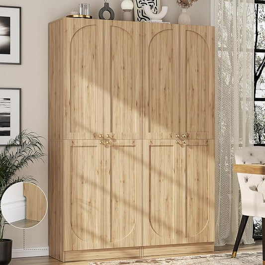 Cyclysio Storage Cabinet Set of 2, 80" Tall Arched Bookcase with 4 Soft Close Doors, 12-Tier Wooden 2 Set Pantry with Adjustable Shelves, Seamless Fit Wall for Home Office, Living Room, Kitchen