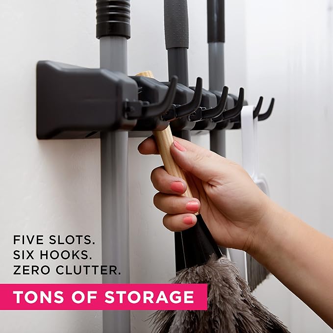 EXTRA GRIP Mop & Broom Holder Wall Mount - Wall Hanging Garden Tool & Utility Closet Organizer, Mop & Broom Hook, Broom Hanger Wall Mount, Mop Broom Organizer, Wall Mounted Broom Rack Storage (2 Pack)