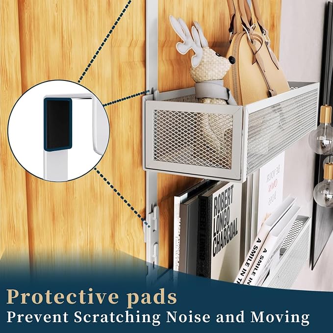 Consumest Over The Door Hooks Organizer - 3 Tier Door Hanger with 9 Coat Hooks & 2 Mesh Basket, Back Storage Organizer Hanging Towels for Bathroom, Bedroom, Silver