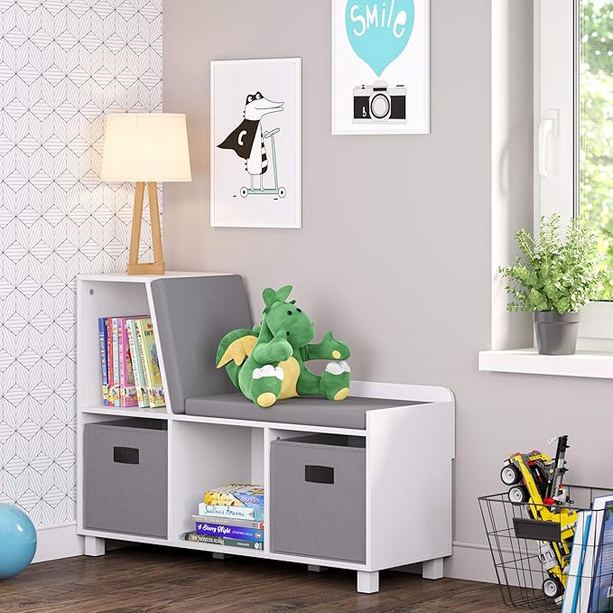 RiverRidge Folding Storage Bins - 4-pack of 10in Tall Gray Cubes | Fabric Bins, Set of 4 Storage Cubes, Cut-out Handles, Playroom Closet Organizer, Collapsible Cubby with Bottom Board Insert