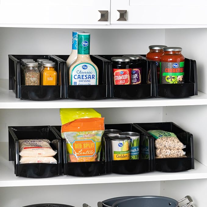 IRIS USA 8-Pack, Medium Stackable Storage Bins, Black | Organize small parts, hardware, craft supplies, pantry items, and household essentials with open-front access, stackable bins