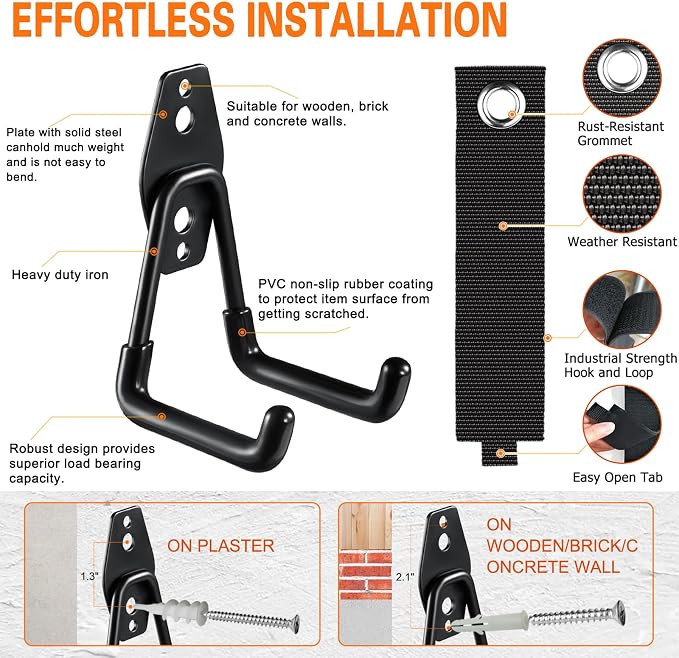 HUPBIPY 26 Pack Garage Hooks Heavy Duty Utility Steel with Anti-Slip Coating Wall Mount Storage Organizer for Hanging Power and Garden Tools, Ladders, Hose, Bikes, Ropes, Bulk Items, and More | Storage Organizer With a non-slip coating for Hanging Bicy...
