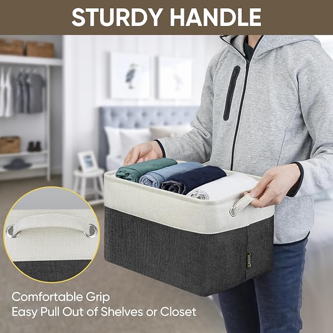 BALEINE 1 Pack Fabric Closet Storage Bins for Shelves, Linen Closet Organizers and Storage, Decorative Baskets for Organizing, Shelf, Clothes, Home, Office (Black, 15''x11''x9.5'')