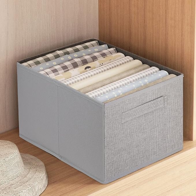 JAKAGO Fabric Storage Bins set of 4 Rectangle Storage Baskets with Handle Foldable Closet Organizer for Clothes Towel bedding Books Collapsible Clothing Container for Shelves Bedroom(Gray High)