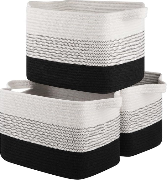 OIASKET Storage Basket for Organizing, Woven Baskets for Storage, Rectangle Decorative Baskets for Shleves, Closet, Toys, Books, Nursery Organizer Bins - Pack of 3 (Gradient Black, 13"x9.85"x8.7")