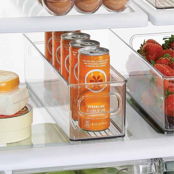 iDesign Stackable Fridge Bin with Handles, Set of 3, Clear | Ideal for Freezer or Pantry, Made in USA