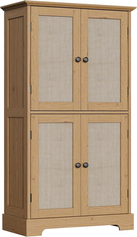 ChooChoo Bathroom Floor Cabinet with Adjustable Shelves | Bathroom Storage Cabinet, 4 Doors, Freestanding Cupboard for Living Room, Rustic Oak