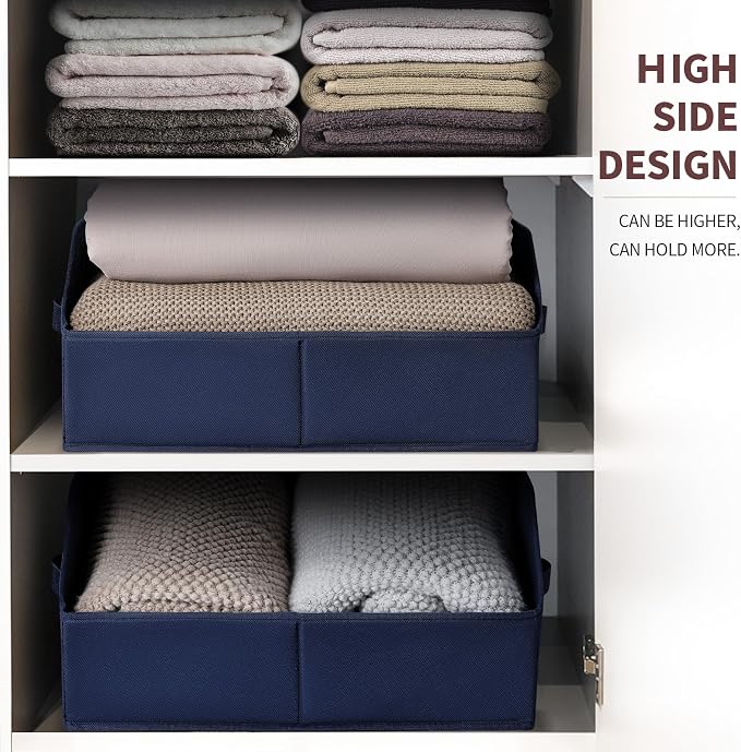 Homsorout Closet Baskets for Shelves Trapezoid - Decorative Storage Baskets with Handle, Closet Bins for Organization, Shelf Storage Bins for Clothes, Books, Home, Office, 8 Pack, Navy Blue