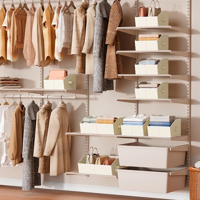 Homsorout Storage Bins for Shelves - Small Trapezoid Closet Shelf Organizer, Fabric Organization Bins with Handles, Storage Baskets for Clothes, Towel, Purse, 4 Pack, Beige
