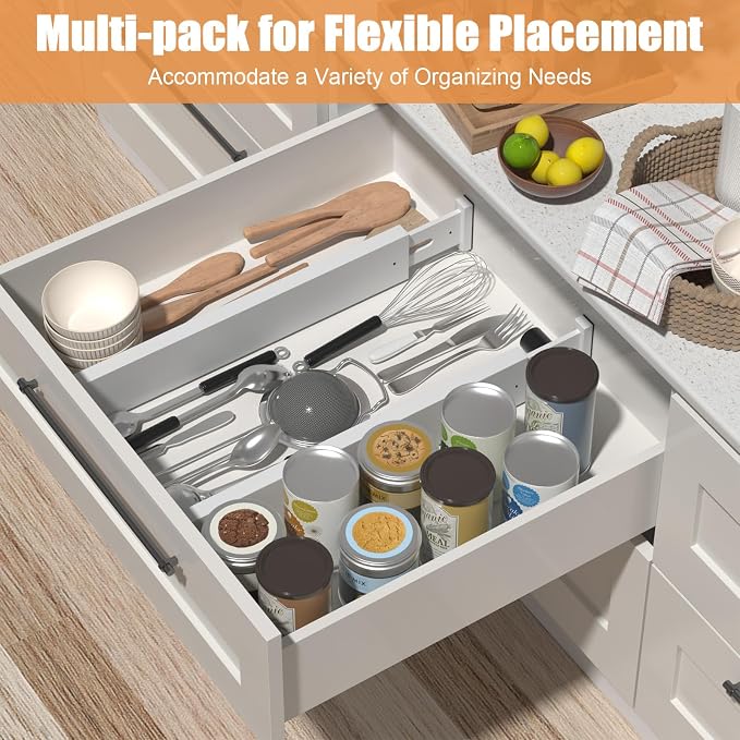 Bamboo Drawer Dividers, Adjustable Drawer Organizers, Fits 17.6–21" Drawers | 2.5" High, 6 Pack Expandable Drawer Separators for Kitchen, Nursery, Dressers & Office Storage, White