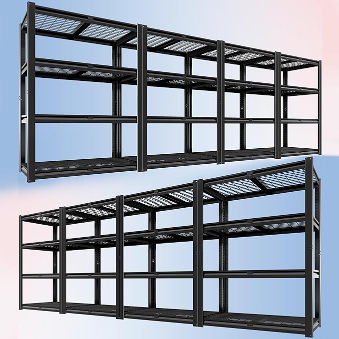 PrimeZone 40" W Heavy Duty Garage Shelving 2200 LBS 4 Tier Storage Shelves | Adjustable Industrial Metal Wire Shelf Utility Rack for Garage,Basement,Pantry,Warehouse,40" W X 20" D X 60" H 8Pack