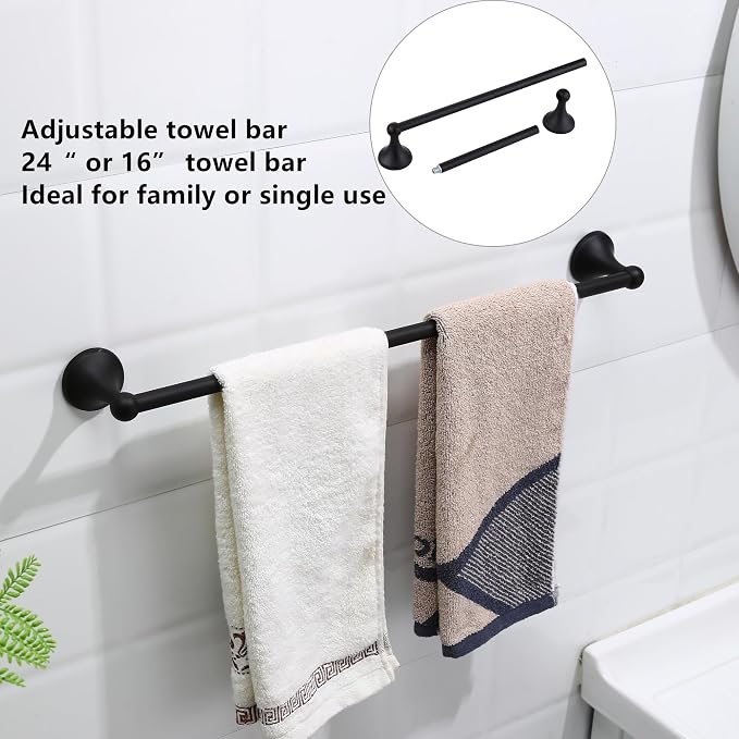 4 Piece Antique Bathroom Hardware Accessories Set Matte Black,24 Inch Towel Bar Set,Towel Rack Set,Bathroom Towel Holder Set