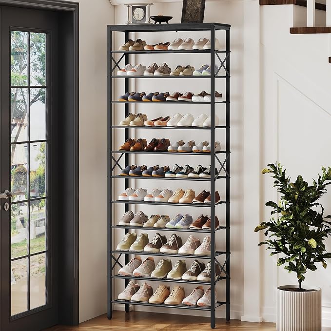 YATINEY 12 Tier Shoe Rack, Large Capacity Shoe Storage Organizer Holds 48 Pairs, Sturdy and Stable, for Entryway, Hallway, Closet, Dorm Room, Black SS12BB