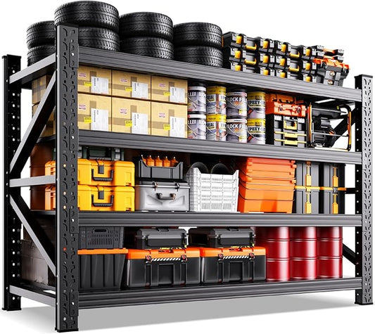 5000LBS Garage Shelving Heavy Duty, 4 Tier Adjustable Storage Shelves, Heavy Duty Metal Shelving Unit for Garage, Basement, Warehouse, Storage Room, Garage Storage Shelves, 69" W x 24" D x 64" H Black