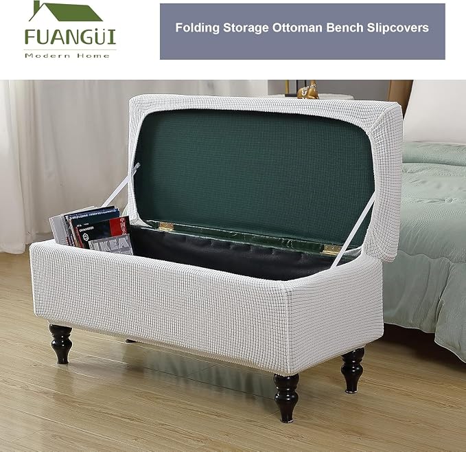 FUANGUI Ottoman Cover Slipcovers Rectangular Folding Stretch | Storage Bench Footrest Sofa Stool Covers Footstool Protector with Elastic Bottom, Removable Washable,Large
