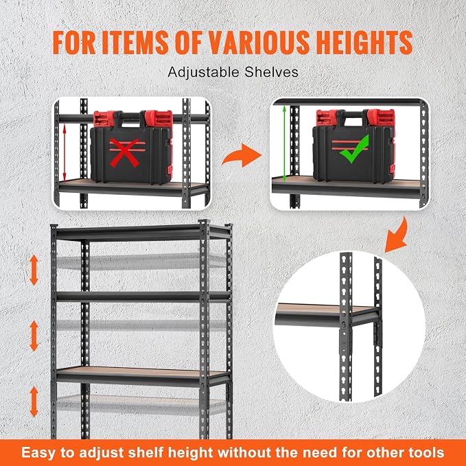 VEVOR Storage Shelves 5-Tier Adjustable 2000 lbs 30"x12"x60" Shelving Unit | Heavy Duty Garage Storage Metal Utility Rack Shelf for Kitchen, Pantry, Basement, Bathroom, Laundry, Living Room, Warehouse
