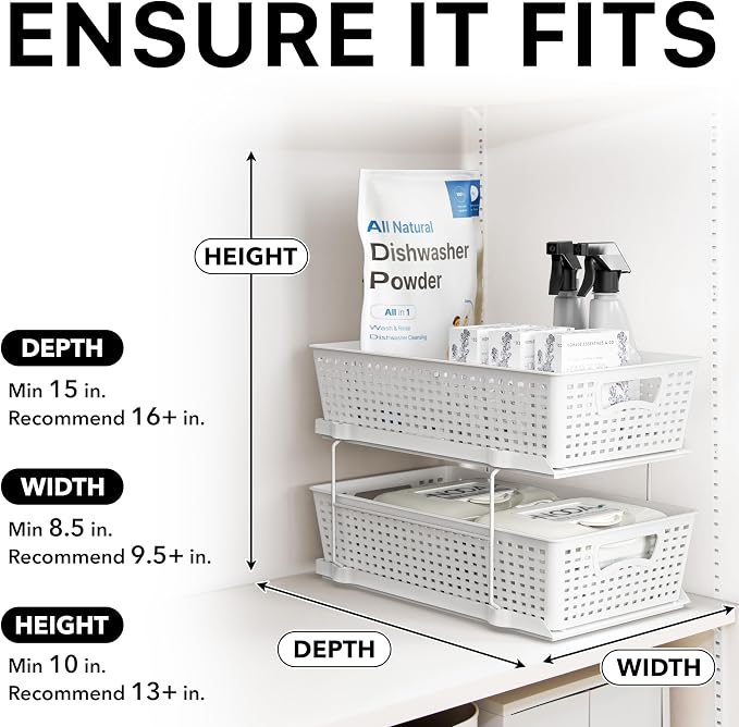 Simple Houseware 2 Tier Pull-Out Sliding Drawer Under Sink Storage, White | Great for Kitchen Bathroom Tray Shelf Organizer