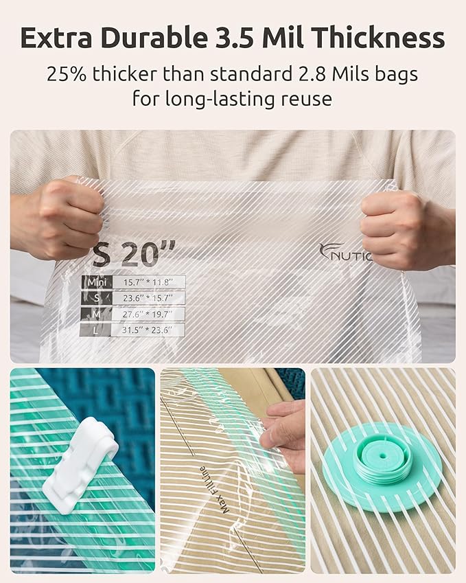 Travel Vacuum Bags with Electric Pump, Clothes & Blankets Storage, 8 Pack | 4 Sizes, Compression Packing Seal Bag for Luggage & Suitcase, Extra-Thick 3.5 Mil Reusable, Cruise Ship Vacation Space Saver