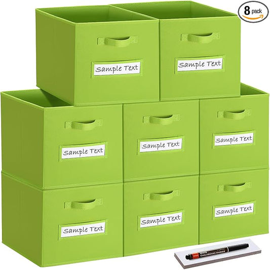 Fabric storage cubes (8 Pack) 13 Inch Cube Storage Bin, cube organizer bins with 8 Labels Window Cards & a Pen, Foldable cube organizer bins and Storage Box, lime green