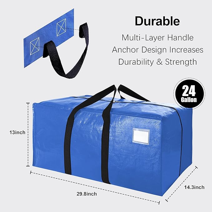 VELVETSURE Heavy Duty Extra Large Moving Bags W/Backpack Straps - Strong Handles & Zippers, Storage Totes For Space Saving, Fold Flat, Alternative to Box and Bin (Set of 6, Multicolor)