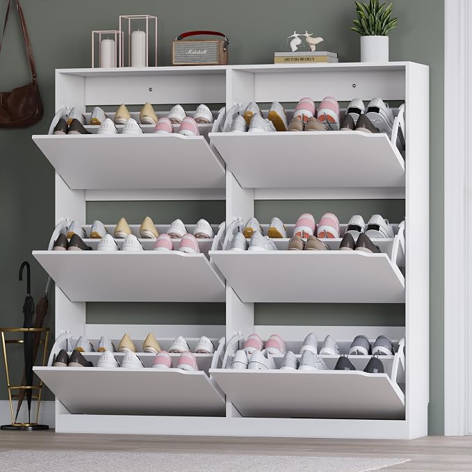 BORNOON Shoe Cabinet with 6 Flip Drawers, Slim Narrow Shoe Storage Cabinet, Freestanding Shoe Organizer for Entryway, Hallway, Foyer
