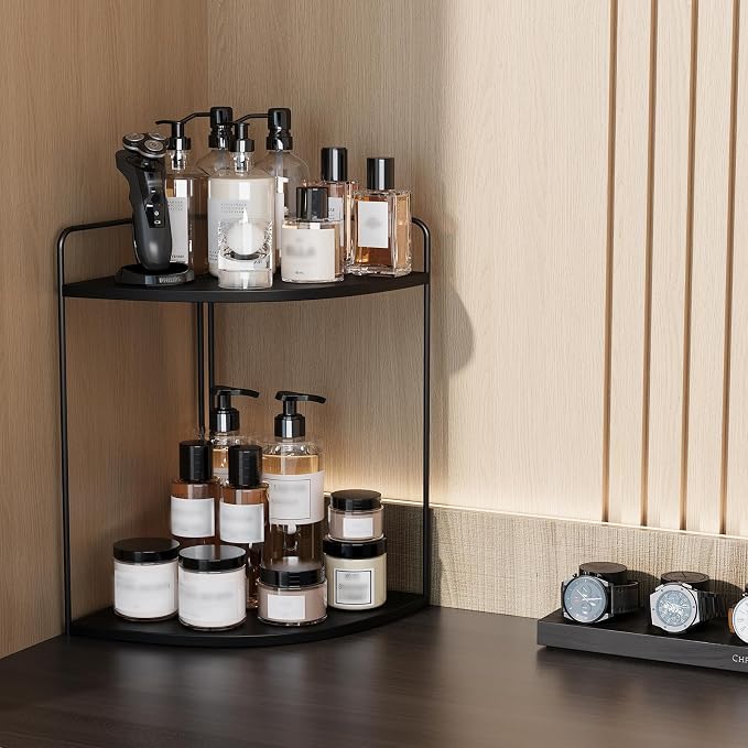 Bathroom Counter Organizer, Vanity & Makeup Countertop Organizer | Corner Bathroom Counter Organizer, Bathroom Sink Organizer, Bathroom Counter Shelf, Countertop Organizer, Corner Desk Shelf