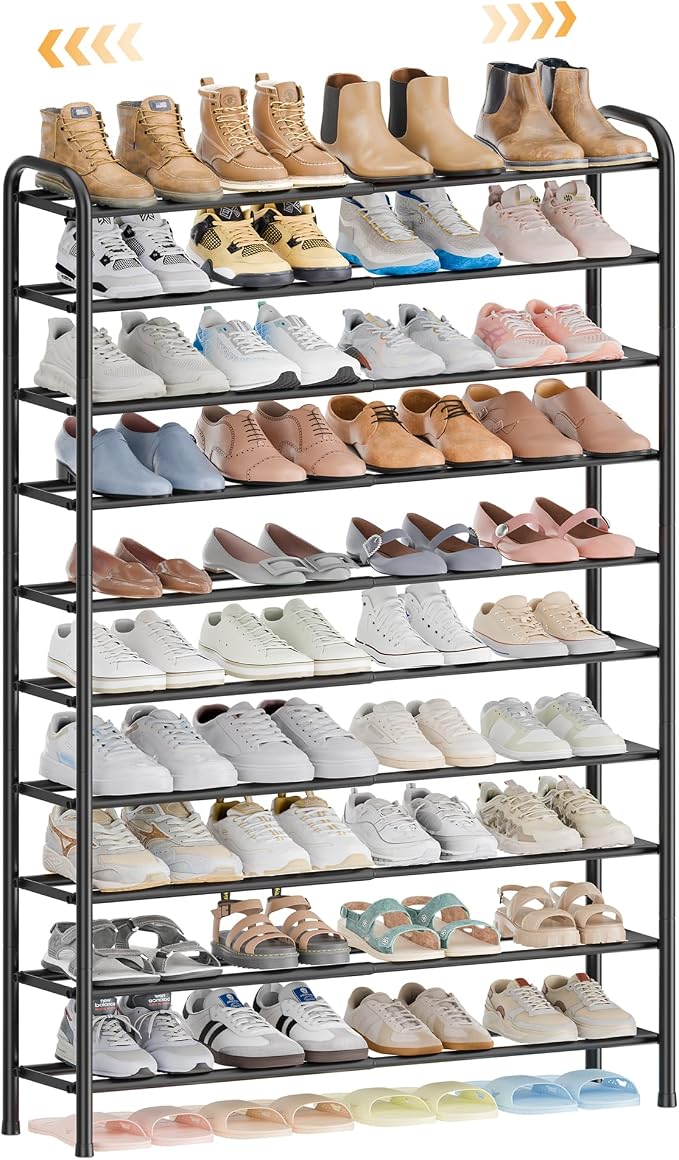 ENJOYBASICS Expandable Shoe Rack, 32.4'' Wide - 10 Tier Adjustable Shoe Organizer Shelf for Closet, 40 Pairs Black Metal Free Standing Shoe Rack Storage for Garage, Entryway