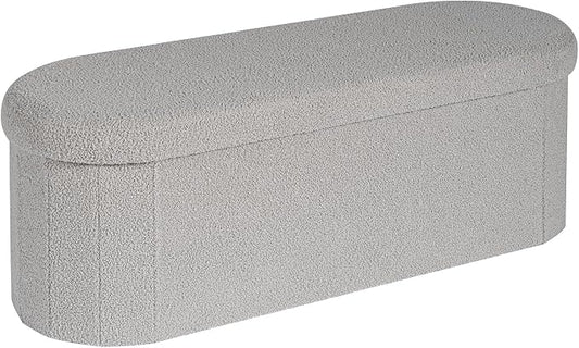 PINPLUS Storage Ottoman Bench Tufted Folding Ottomans Bench Foot Rest, Chest Box Velvet Bench with Storage, 43"x15"x15" (Grey)