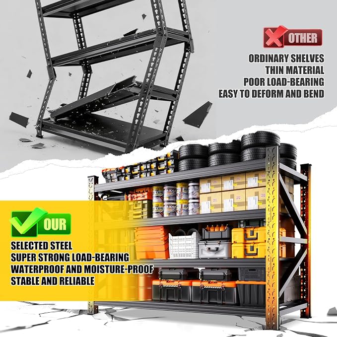 2-Pack 6000LBS Heavy Duty Garage Shelving for Large Garage & Warehouse Storage Organization, 4 Tier Adjustable Metal Storage Rack for Workshop, Basement & Storage Room, 79" W x 24" D x 74" H