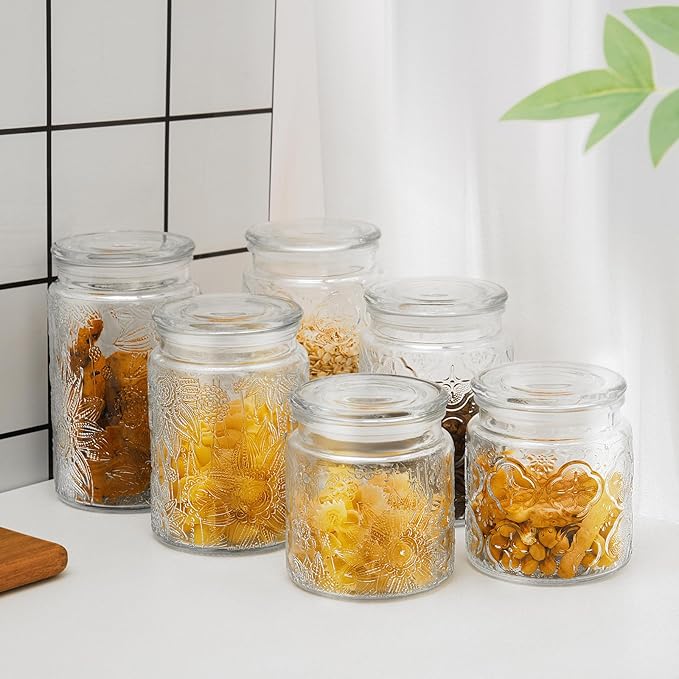 Glass Storage Containers With Lids, Glass Jars With Lids, 24oz, Set Of 3 | Airtight Glass Food Storage Containers, Kitchen Canisters For Sugar, Coffee, Tea, Spice, Flour, Candy, Pasta, Cereal