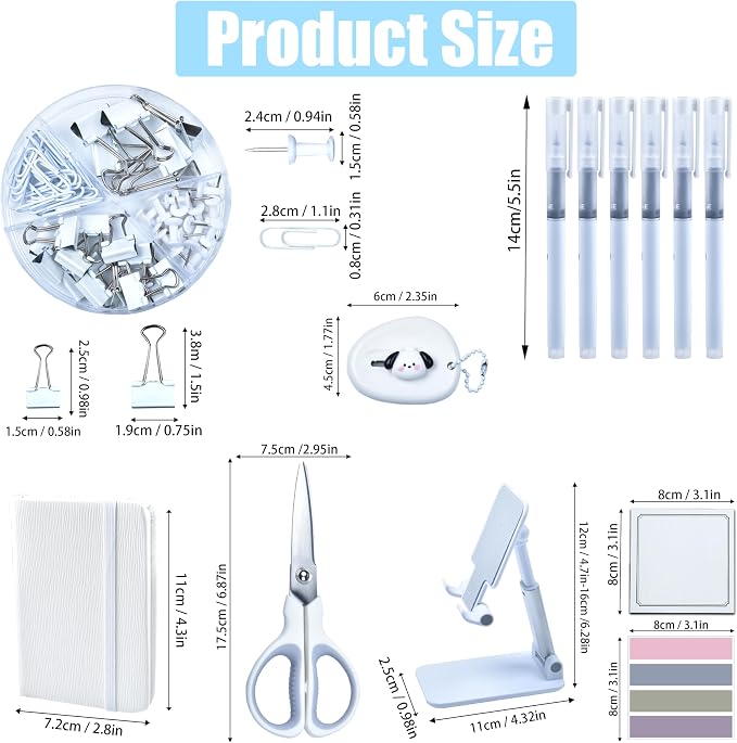 White Desk Accessories, 25Pcs White Office Supplies and Desk Organizers, with Tape Dispenser, Stapler, Staple Remover, Ect, Gift Box Packaging