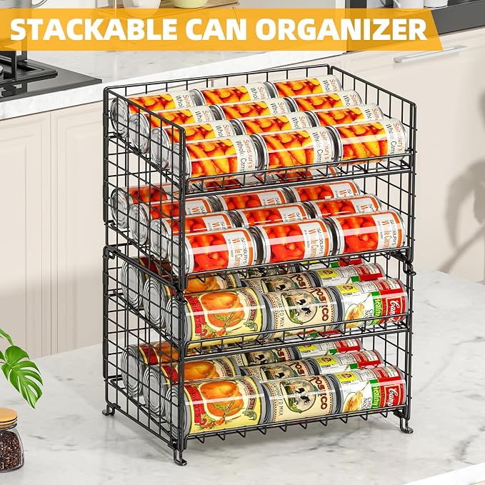2-Pack Stackable Rack Organizer, Storage for Kitchen Pantry Cabinet, Holders for Food, Multifunctional Dispenser for Snacks Soda