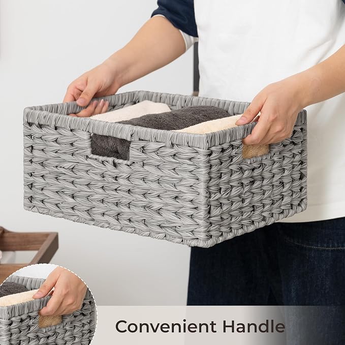 GRANNY SAYS Wicker Storage Basket for Shelves, Waterproof Wicker Basket for Organizing, Woven Basket for Shelves, Decorative Basket for Living Room, Grey