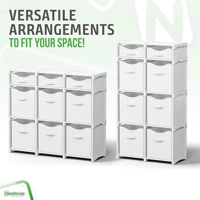 Cube Storage Organizer with Storage Bins Included - The Perfect Closet Organizers and Storage Solution. Includes 9 Storage Cubes, Great For Toy Storage, Closet Storage, Clothes Storage (White-Grey)