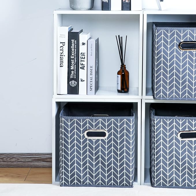 Fabric Cloth Storage Bins,Fabric Cube Organizer with Dual Handles Foldable Cube Storage Baskets for Home Bedroom Storage,Set of 6,(Grey Wave)