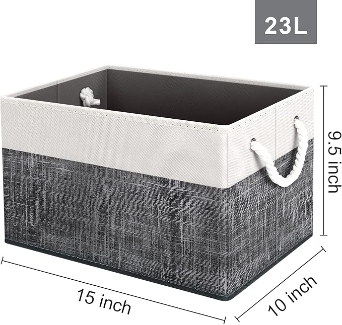 Fab totes Storage Bins 8-Pack, Foldable Storage Baskets for Organizing Toys, Books, Shelves, Closet, Large Storage Box with Rope Handles, Sturdy Organizer Bins, White & Black