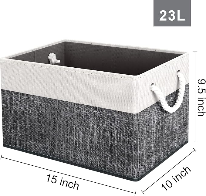 Fab totes Storage Bins 4-Pack, Foldable Storage Baskets for Organizing Toys, Books, Shelves, Closet, Large Storage Box with Rope Handles, Sturdy Organizer Bins, White & Black