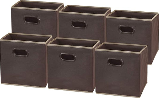 Simple Houseware 11-Inch Foldable Cube Storage Bins with Handles, Brown | 6-Pack Lightweight & Durable Structure Fabric Cubes Organizer for Closet or Shelves