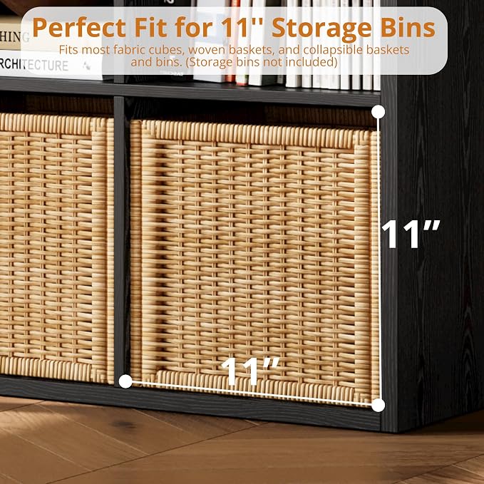 IRONCK 8-Cube Storage Organizer, Reversible Vertical Bookshelf, Black | 8-cube reversible shelf organizer. Bookshelf or TV stand. Extra-thick frame, FSC certified. Anti-tip.