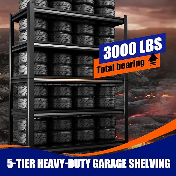 Set of 5 Garage Shelving Heavy Duty Storage Shelves, Metal Adjustable Shelving Unit, Utility Garage Organizer Shelf for Basement, Pantry, Kitchen, Warehouse, 20" D x 46" W x 71.2" H, Black