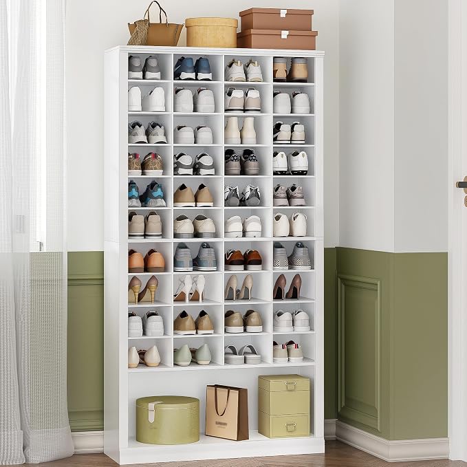 Hzuaneri 11 Tiers Shoe Storage Cabinet, Tall Shoes Cabinet with Cubby | Freestanding Wooden Shoe Organizer, 40-44 Pairs, Shoes Cubby Organizer for Entryway, Bedroom, White SR59303X
