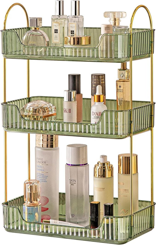 Akinbas 3 Tier Bathroom Organizer Countertop Makeup Perfume Tray Skincare Organizer for Bathroom Dresser Vanity (Green)