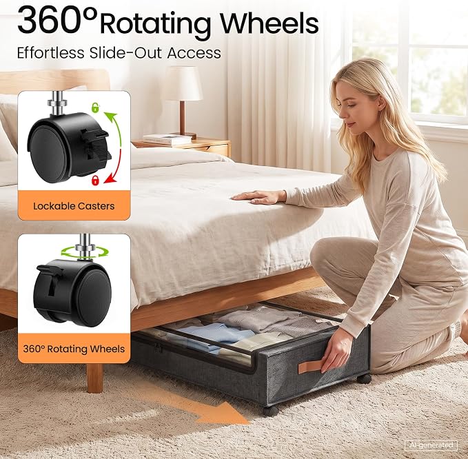 Yecaye 70L Under Bed Storage with Wheels, 2Pack Larger Capacity Under Bed Storage Containers, Underbed Shoe Storage Organizer, Rolling Under Bed Metal Drawers for Clothes, Blankets(35.5 x 17 x 6.7in)