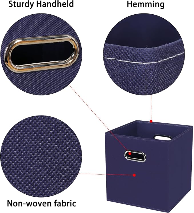 Black Foldable Storage Cubes Bins , Fabric Storage Box Cubes Organizer Baskets with Dual Handles for Home Organizer (Navy Blue)