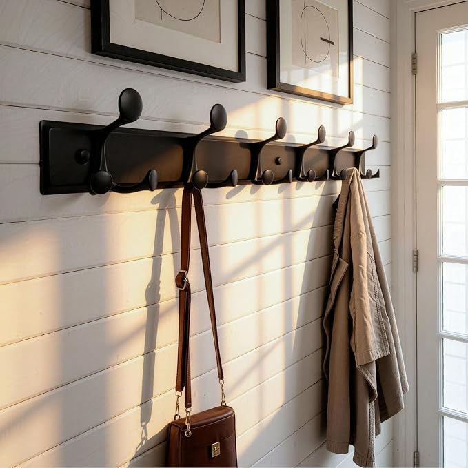 SKOLOO 18 Hooks Wall Mounted Coat Rack, 36 Inch Modern Coat Hanger for Entryway, Bathroom, Garage, Lightweight with 16 Inch Stud Spacing Design, Matte Black