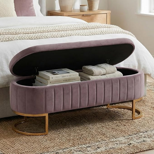 51" Velvet Storage Ottoman Bench End of Bed for Bedroom Entryway Purple