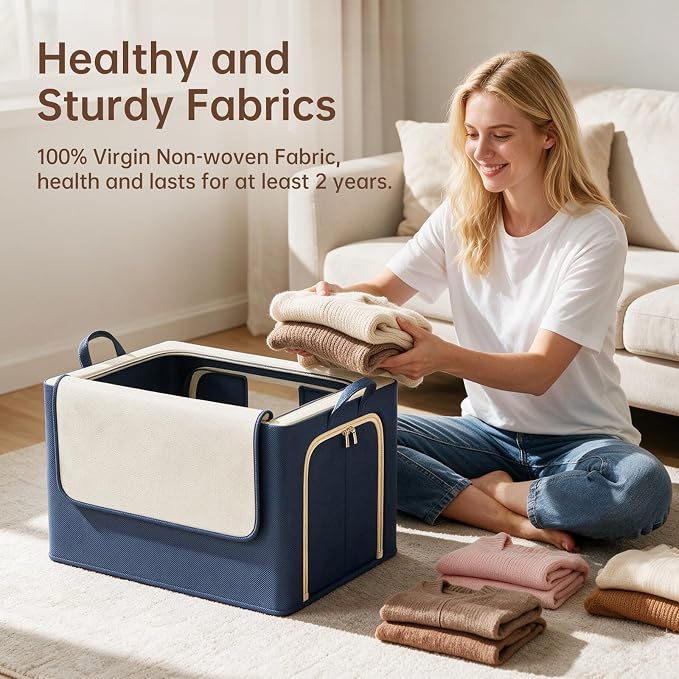 3 Openings Clothes Storage Bins with Metal Frame，100L (navy blue) | Oxford-Gewebe