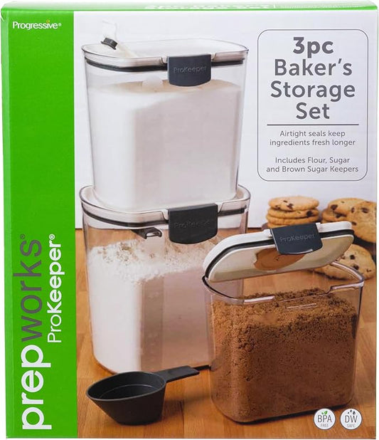 ProKeeper 3 Piece Baker's Storage Set, Airtight Sealed Storage Containers | Includes Flour, Sugar, And Brown Sugar Storage Containers, Stackable for Easy Organization, Dishwasher Safe